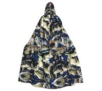 TTIGLHOH Capa larga con capucha con patrón de pez, bata gótica para adultos, para baile de máscaras, disfraz de larpa medieval