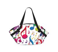TTIGLHOH Coloridas notas musicales 1 manta de playa redonda impresa que se pliega en una bolsa de mano, resistente al desgarro, 94 cm, festival de camping