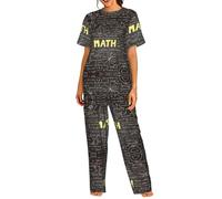 TTIGLHOH Conjunto de pijama de 2 piezas con estampado de matemáticas escolares para mujer, camiseta de manga corta, cuello redondo y pantalones, conjunto de pijama suave, Negro, M