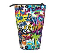 TTIGLHOH Estuche de pie con patrón de graffiti colorido para niñas y niños, bolsa telescópica para niños, gran capacidad para la escuela, Black, Talla única, Organizador de bolsas