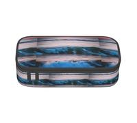TTIGLHOH Estuche para lápices de gran capacidad, diseño de atardecer y amanecer con olas del mar y el océano, elegante bolsa organizadora para lápices, oficina, universidad, escuela, Black, Talla