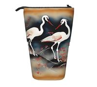 TTIGLHOH Estuche para lápices de pie con dos grullas japonesas volando tradicional para niñas y niños, bolsa telescópica para niños, gran capacidad para la escuela, Black, Talla única, Organizador de
