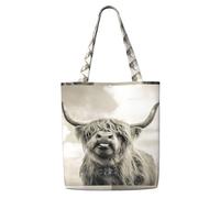 TTIGLHOH Funny Highland Cow - Bolsa de la compra de lona reutilizable, bolsa mediana con cierre a presión, uso diario, trabajo, compras