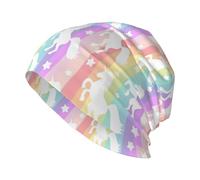 TTIGLHOH Gorro de tela de punto de calidad, diseño de unicornios en rayas coloridas, transpirable, elástico, para familiares o amigos, color negro
