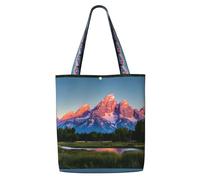 TTIGLHOH Grand Teton National Park Bolsa de compras de lona reutilizable, bolsa mediana con cierre a presión, uso diario, trabajo, compras