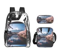 TTIGLHOH Japan Mount Fuji - Juego de 3 bolsas transparentes con estampado de paisaje para niños, bolsa transparente con bolsa de almuerzo aislada incluida
