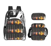 TTIGLHOH Juego de 3 bolsas transparentes con estampado de guitarra eléctrica para niños, bolsa transparente con bolsa de almuerzo aislada incluida