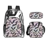 TTIGLHOH Juego de bolsas transparentes de 3 piezas con estampado de murciélagos de Halloween para niños, bolsa transparente con bolsa de almuerzo aislada incluida