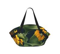 TTIGLHOH Manta de playa redonda con estampado de girasoles y plantas que se pliega en una bolsa de mano, resistente al desgarro, alfombra de 94 cm, festival de camping