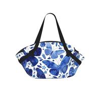 TTIGLHOH Manta de playa redonda con estampado de mariposas azules que se pliega en una bolsa de mano, resistente al desgarro, alfombra de 94 cm, festival de camping