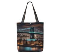 TTIGLHOH New York Manhattan Bridge Night - Bolsa de compras de lona reutilizable, bolsa mediana con cierre a presión, uso diario, trabajo, compras