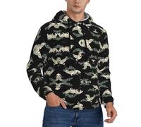 TTIGLHOH Sudadera de manga larga con capucha y bolsillo con estampado de grúa y pino japonés, para hombre, elegante sudadera de manga larga con cordón, Negro, S