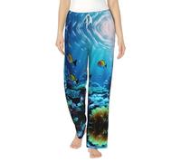 TTIGLHOH Tranquil Underwater Scenery - Pantalones de pijama de franela para mujer con bolsillos, cálidos, suaves, con cordón, para dormir, Negro, L