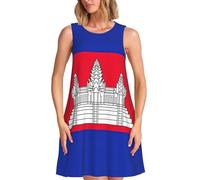 TTIGLHOH Vestido casual de la bandera de Camboya para mujer, sin mangas, largo hasta la rodilla, vestido de verano con bolsillos, Negro, XXL