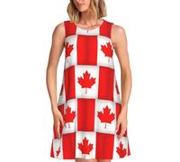 TTIGLHOH Vestido casual de verano con bandera canadiense para mujer, sin mangas, largo hasta la rodilla, con bolsillos, Negro, 3XL