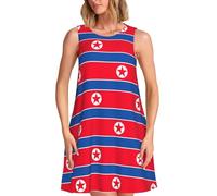 TTIGLHOH Vestido casual de verano con bandera coreana para mujer, sin mangas, largo hasta la rodilla, con bolsillos, Negro, M