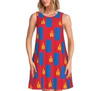 TTIGLHOH Vestido casual de verano con bandera de Mongolia para mujer, sin mangas, largo hasta la rodilla, con bolsillos, Negro, XXL