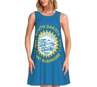 TTIGLHOH Vestido casual de verano con la bandera de Dakota del Sur, sin mangas, largo hasta la rodilla, con bolsillos, Negro, L