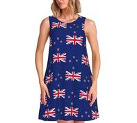 TTIGLHOH Vestido casual de verano con la bandera de Nueva Zelanda para mujer, sin mangas, largo hasta la rodilla, con bolsillos, Negro, S