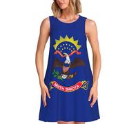TTIGLHOH Vestido casual de verano con la bandera del estado de Dakota del Norte para mujer, sin mangas, largo hasta la rodilla, con bolsillos, Negro, XXL