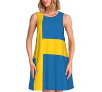 TTIGLHOH Vestido casual de verano con la bandera sueca para mujer, sin mangas, largo hasta la rodilla, con bolsillos, Negro, XL