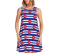 TTIGLHOH Vestido de verano con bandera cubana para mujer, acampanado, sin mangas, largo hasta la rodilla, con bolsillos, Negro, S