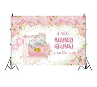 Ttincceer 1,5x1m Sleep Elephant Fondo de cumpleaños Flor Rosa Una niña pequeña está en Camino Fondo de fotografía Gold Glitter Love Heart Buzón Foto Telón de Fondo Baby Shower Banner