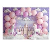 Ttincceer 1,5x1m Unicornio cumpleaños telón de Fondo Castillo Rosa púrpura Globo niña bebé Ducha fotografía Fondo Blanco algodón Nube Flor recién Nacido Fiesta de cumpleaños Decoraciones Banner