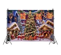 Ttincceer 1.8x1.2m Fondo de Fiesta navideña con árbol de Navidad de Lujo, Chimenea, Fondo para fotografía, Modelo de Alce de Pueblo de Cuento de Hadas, Pancarta para Fiesta Familiar navideña