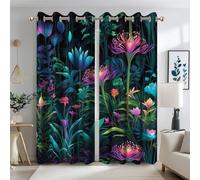 Ttincceer 117x229cm Cortinas de Ventana Opacas de Flores para Dormitorio Cortinas mágicas de Bosque Encantado Ventana botánica púrpura-tratamientos Aislamiento térmico 2 Paneles