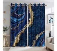Ttincceer 140x260cm Cortinas opacas de mármol azul marino para dormitorio, cortinas de oscurecimiento de habitación de lujo con textura fluida azul y dorada, cortinas modernas de arte abstracto con