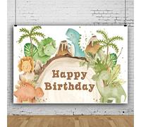 Ttincceer 150x100cm Feliz Cumpleaños Fondo Fondo Lindo Dinosaurio Volcán Fotografía Fondo Dibujos Animales Plantas Tropicales Fondo Bebé Ducha Banner Foto Estudio Soporte Prop