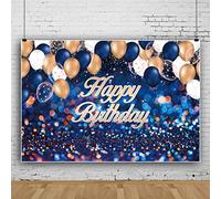 Ttincceer 150x100cm Feliz cumpleaños telón de Fondo Azul Amarillo Blanco Globo Brillante fotografía Fondo Azul neón luz Sombra fotografía telón de Fondo Estudio fotográfico Cabina Prop