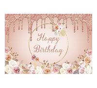 Ttincceer 150x100cm Feliz cumpleaños telón de Fondo Rosa Oro Brillante Rosa fotografía Fondo Corona de Oro Flor fotografía telón de Fondo bebé Ducha Fiesta Banner