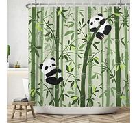 Ttincceer 180x180cm Lindo Panda Cortina de Ducha Bosque de bambú patrón de Panda de Dibujos Animados Cortina de baño Resistente al Moho Negro Blanco Animal Cortinas de Ducha Impermeable