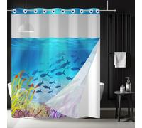 Ttincceer 180x188cm Mundo Submarino Cortina de Ducha con Snap in Liner Dibujos Animados Peces Coral sin Gancho Conjunto de Cortina de baño Doble Capas Cortinas de Ducha Impermeables