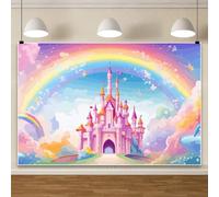 Ttincceer 2.2x1.5m Castillo Fondo de Cumpleaños Acuarela Arco Iris Cuentos de Hadas Princesa Baby Shower Fotografía Fondo Cumpleaños Boda Fiesta Pastel Mesa Banner Estudio Disparar Prop