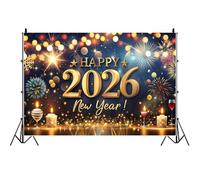 Ttincceer 2.5x1.8m Fondo de Feliz Año Nuevo con Fuegos Artificiales y Estrellas Brillantes Fondo de Fotografía para Fiesta de Navidad Vela de Copo de Nieve Banner de Nochevieja 2026