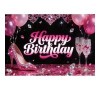 Ttincceer 2.5x1.8m Fondo de Feliz Cumpleaños Rosa Tacón Alto Diamantes Brillantes Niña Reina Lujo Fiesta de Cumpleaños Fotografía Fondos Mujer Dama Adulto Retrato Foto Prop