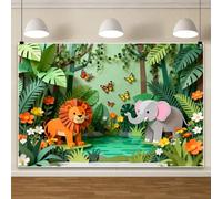 Ttincceer 2.5x1.8m Telón de Fondo Animales del Bosque de la Selva Safari de Vida Silvestre Selva Tropical Fondo de fotografía cumpleaños Niños Fiesta de Cumpleaños Pastel Mesa Banner