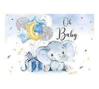 Ttincceer 220x150cm Baby Shower telón de Fondo Azul Lindo bebé Elefante Caja de Regalo fotografía Fondo Estrella Luna Globo Fondo Estudio de Fotos Cabina Prop Fiesta de cumpleaños Banner