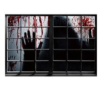 Ttincceer 220x150cm Feliz Halloween telón de Fondo Terror Ventana aterradora Sombra Sangre Salpicaduras Fotografía Fondo Terrible Fantasma Sangriento Goteado Fotografía Telón de Fondo