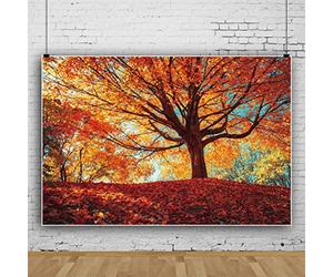 Ttincceer 220x150cm Gigante árbol de Arce telón de Fondo otoño Tema Bosque Rojo Amarillo Hojas caídas fotografía Fondo otoño Jungla Paisaje Natural Fondo