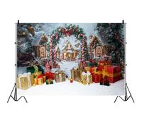 Ttincceer 3.5x2.5m Fondo de Fiesta navideña Campo de Nieve Casa de Madera Arco de Ramas de Pino Fondo de fotografía País de Las Maravillas del Polo Norte Banner de Fiesta de Nochevieja