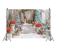 Ttincceer 3.5x2.5m Fondo de Navidad con Nieve, árbol de Navidad nevado, Flor roja, Fondo para fotografía de Baby Shower, Pancarta Decorativa para Fiesta de cumpleaños de niño y niña