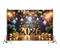 Ttincceer 3x2.5m Fondo de Feliz Año Nuevo Tablón de Madera rústica Fuegos Artificiales Fondo de fotografía navideña 2026 Pancarta de decoración de Fiesta Familiar de Nochevieja