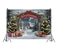Ttincceer 3x2m Fondo Escena de Nieve Invernal Feliz Navidad Tierra de Nieve Casa de Madera iluminada Fondo de fotografía Nieve intensa Árbol de Navidad Fiesta Foto Banner Estudio Prop
