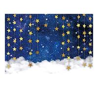 Ttincceer Cielo Estrellado telón de Fondo 220x150cm Estrellas Doradas Borla Nubes Blancas fotografía Fondo Twinkle Twinkle Little Stars Fiesta de cumpleaños fotografía telón de Fondo