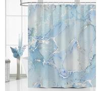 Ttincceer Cortina de Baño de Mármol Azul, Lujo, Textura de Grieta, Azul Claro, Gancho, Adecuada para Baño Moderno, 180x180cm