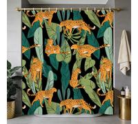 Ttincceer Cortina de Ducha 180x180cm diseño de Leopardo de la Selva Safari Animales Salvajes, Hojas de Palmera Tropicales, decoración para baño, Resistente al Agua, Suministros para bañera